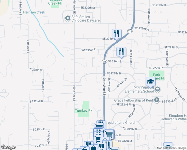 map of restaurants, bars, coffee shops, grocery stores, and more near 10213 Southeast 228th Street in Kent