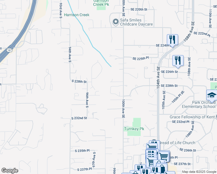 map of restaurants, bars, coffee shops, grocery stores, and more near 22827 98th Place South in Kent