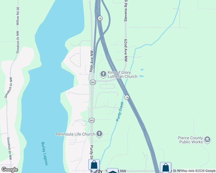 map of restaurants, bars, coffee shops, grocery stores, and more near 6402 154th Street Northwest in Gig Harbor