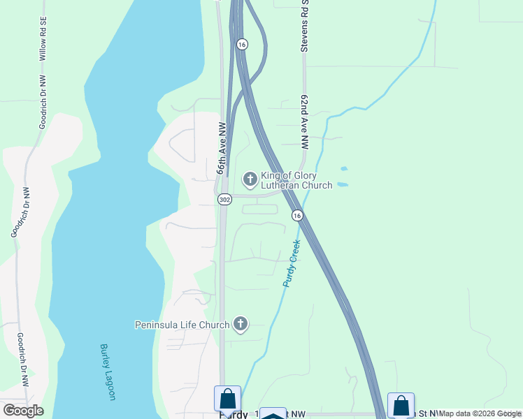 map of restaurants, bars, coffee shops, grocery stores, and more near 6402 154th Street Northwest in Gig Harbor