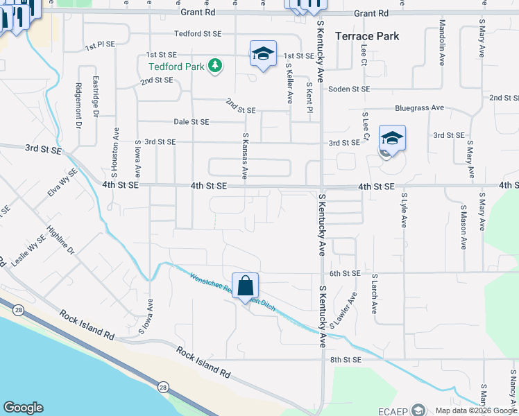 map of restaurants, bars, coffee shops, grocery stores, and more near 407 South Kansas Loop in East Wenatchee