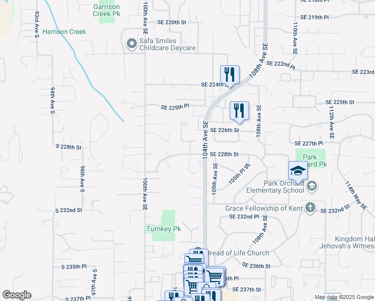 map of restaurants, bars, coffee shops, grocery stores, and more near 22812 103rd Avenue Southeast in Kent