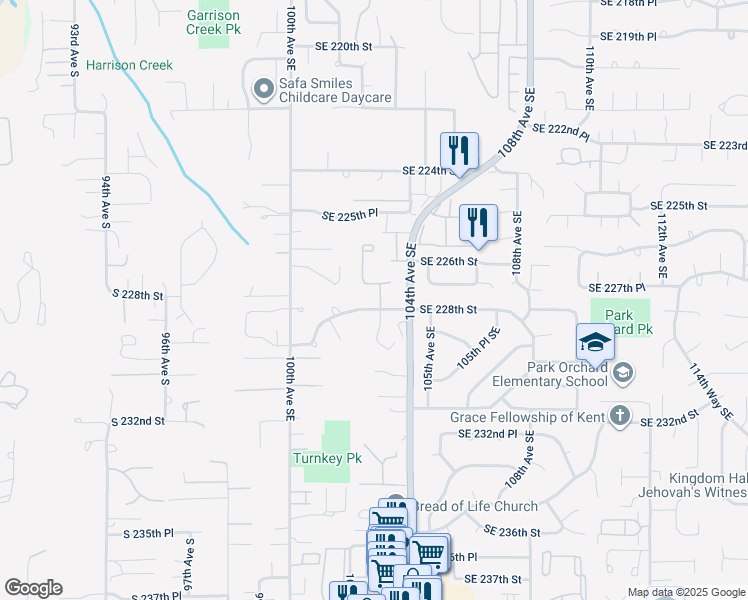 map of restaurants, bars, coffee shops, grocery stores, and more near 22812 103rd Avenue Southeast in Kent