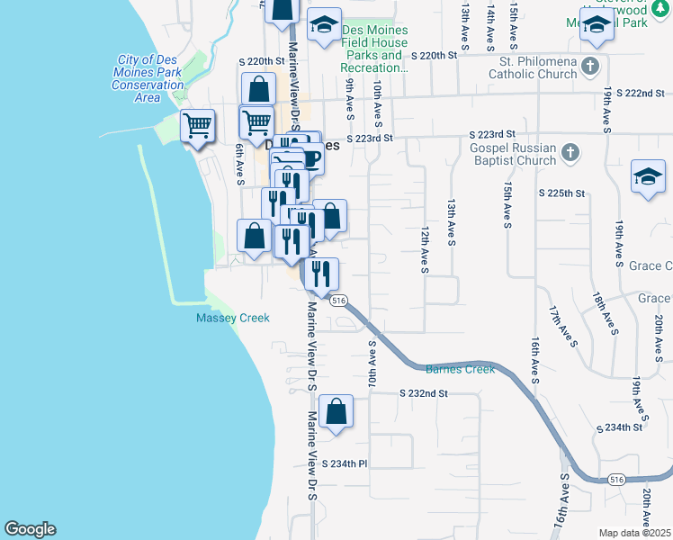 map of restaurants, bars, coffee shops, grocery stores, and more near 813 South 227th Place in Des Moines