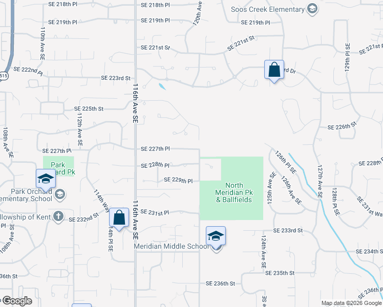 map of restaurants, bars, coffee shops, grocery stores, and more near 11846 Southeast 227th Place in Kent