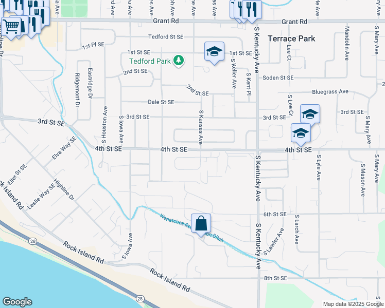 map of restaurants, bars, coffee shops, grocery stores, and more near 1321 Boulder Loop in East Wenatchee