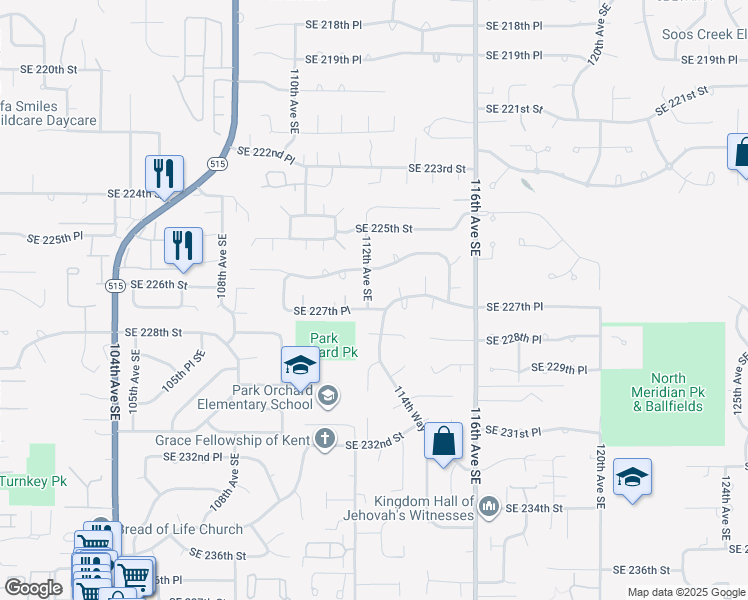 map of restaurants, bars, coffee shops, grocery stores, and more near 22627 112th Avenue Southeast in Kent