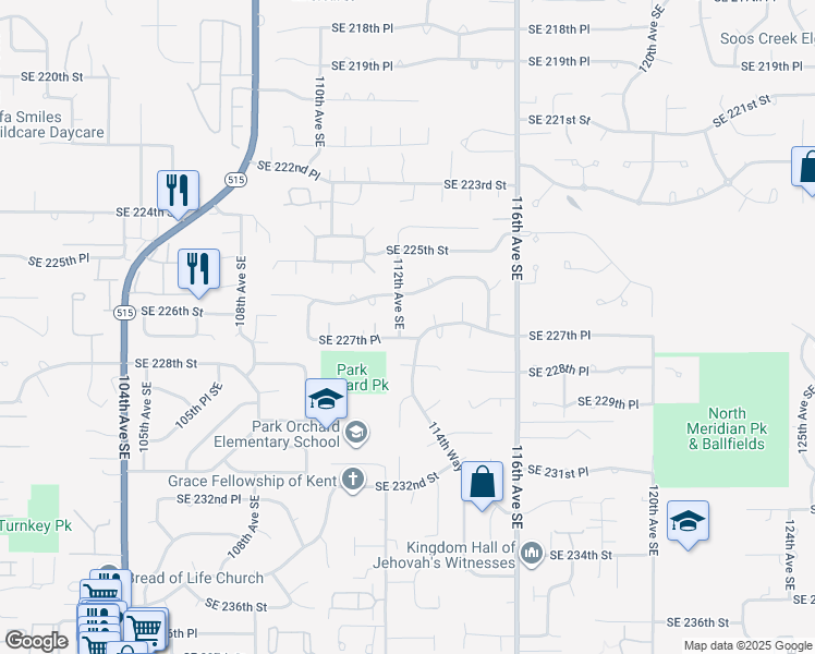 map of restaurants, bars, coffee shops, grocery stores, and more near 22627 112th Avenue Southeast in Kent