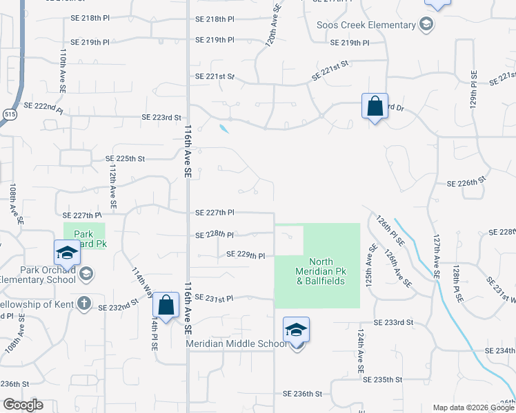 map of restaurants, bars, coffee shops, grocery stores, and more near 11846 Southeast 227th Place in Kent