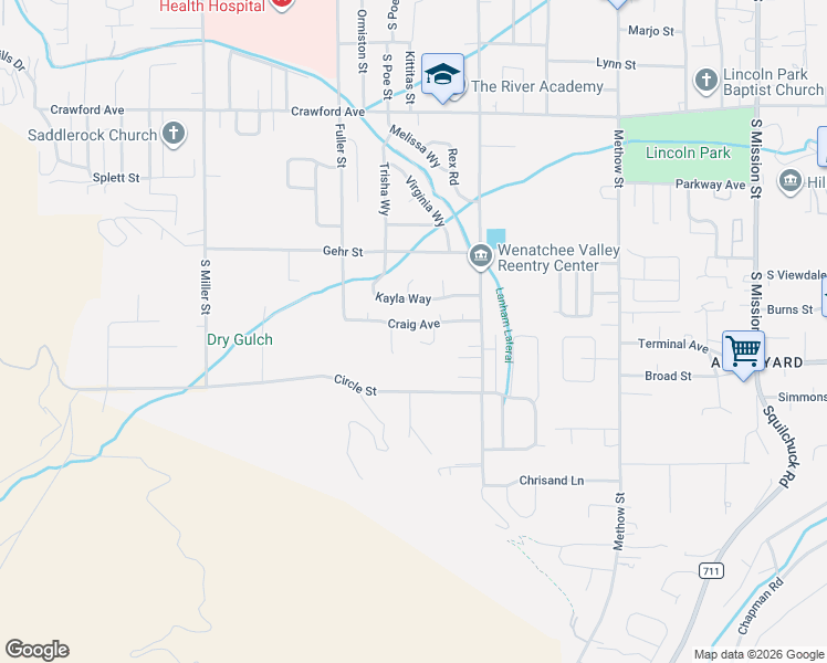 map of restaurants, bars, coffee shops, grocery stores, and more near 1742 Skylar Court in Wenatchee