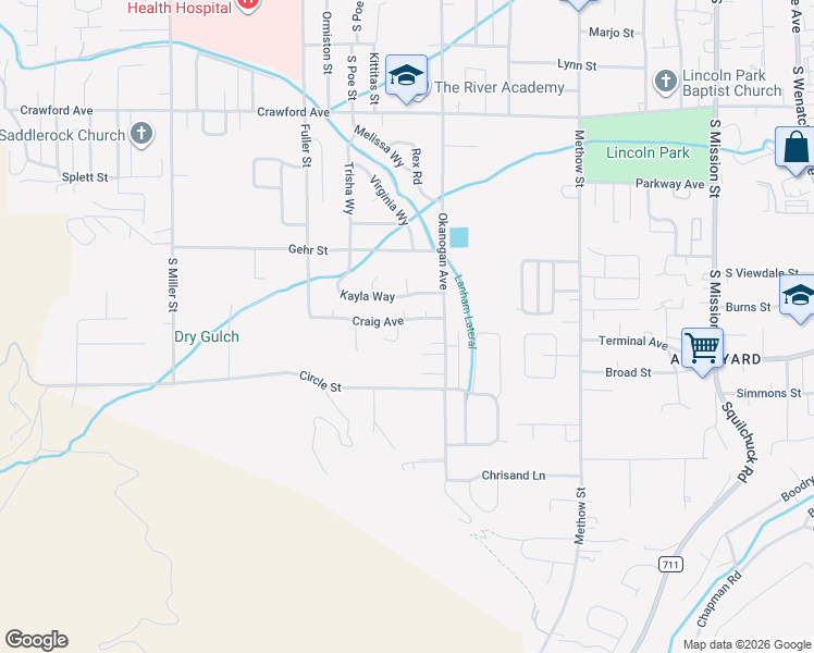 map of restaurants, bars, coffee shops, grocery stores, and more near 1721 Skylar Court in Wenatchee