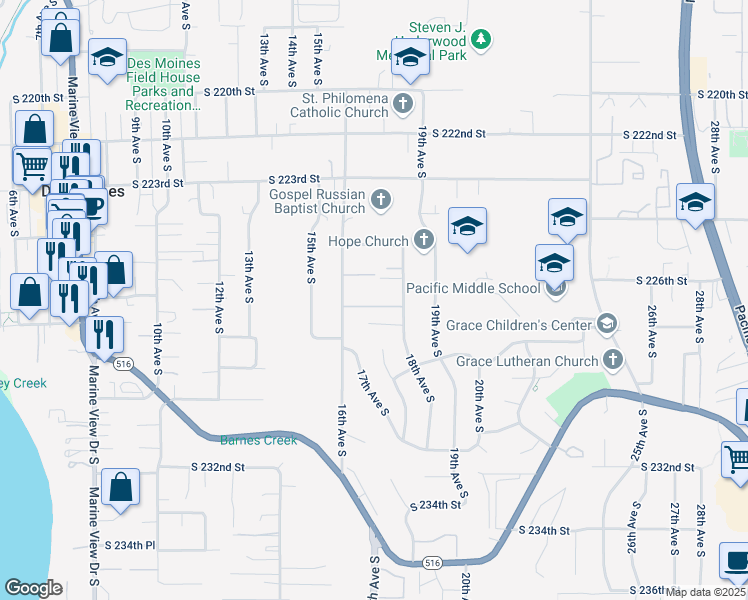 map of restaurants, bars, coffee shops, grocery stores, and more near 1615 South 226th Place in Des Moines