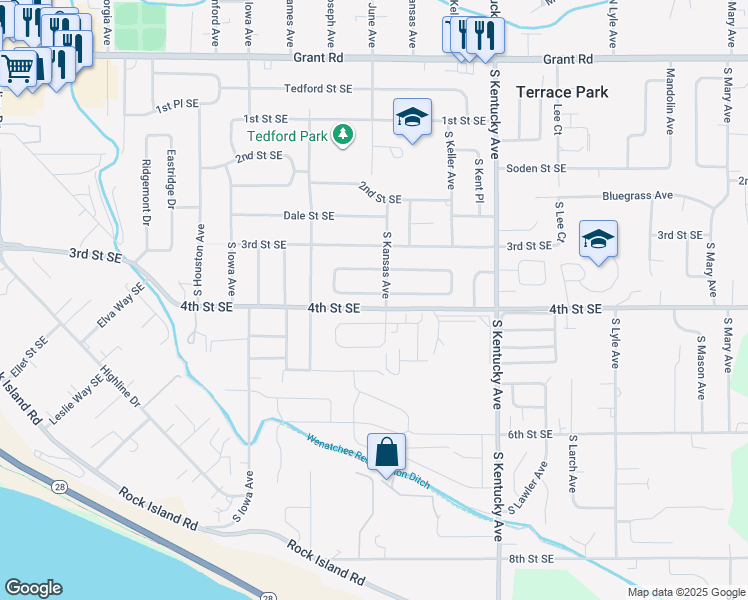 map of restaurants, bars, coffee shops, grocery stores, and more near 1321 Boulder Loop in East Wenatchee