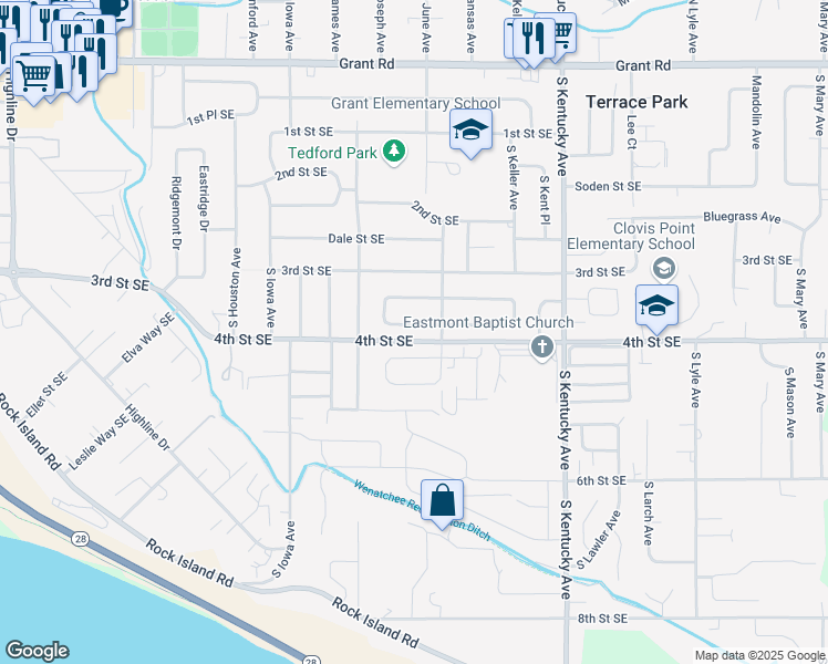 map of restaurants, bars, coffee shops, grocery stores, and more near 1329 Boulder Loop in East Wenatchee