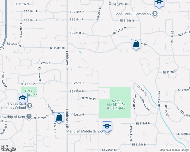 map of restaurants, bars, coffee shops, grocery stores, and more near 11846 Southeast 227th Place in Kent