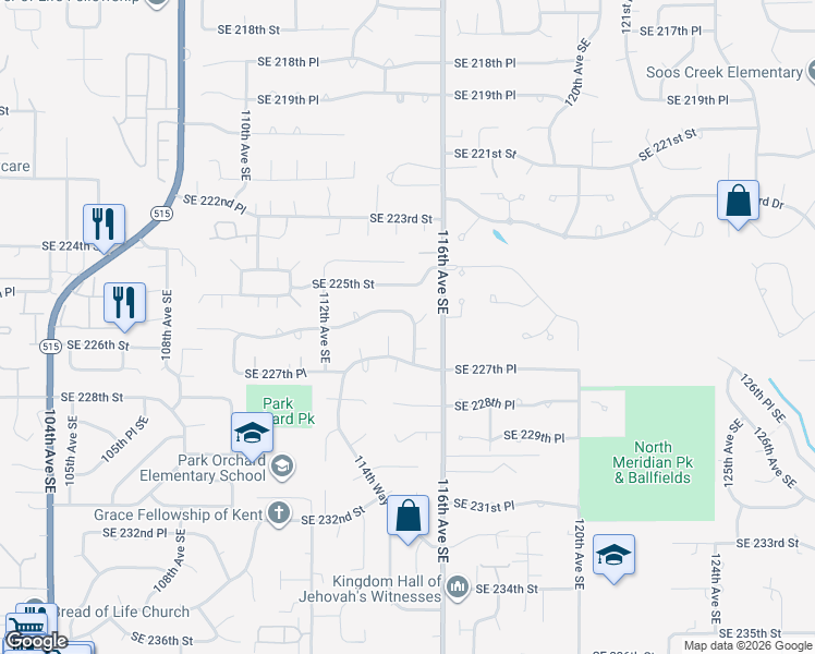 map of restaurants, bars, coffee shops, grocery stores, and more near 22613 115th Avenue Southeast in Kent