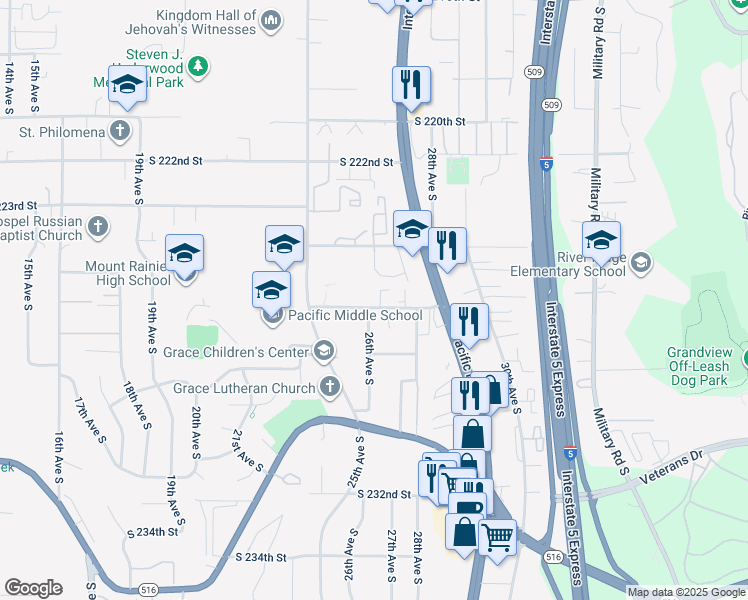 map of restaurants, bars, coffee shops, grocery stores, and more near 2630 South 226th Street in Des Moines
