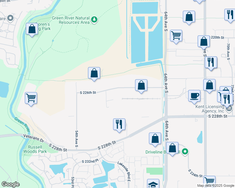 map of restaurants, bars, coffee shops, grocery stores, and more near 5901 South 226th Street in Kent