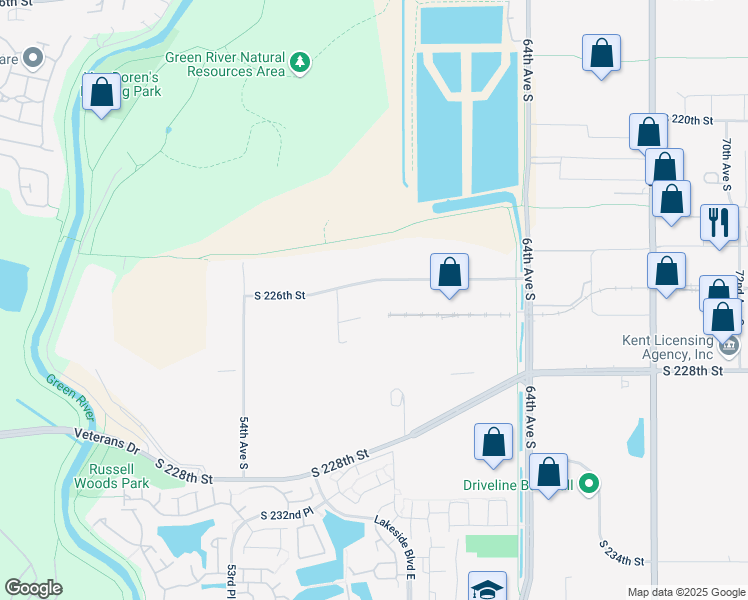 map of restaurants, bars, coffee shops, grocery stores, and more near 5901 South 226th Street in Kent