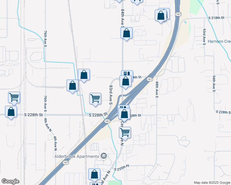 map of restaurants, bars, coffee shops, grocery stores, and more near 22520 83rd Avenue South in Kent