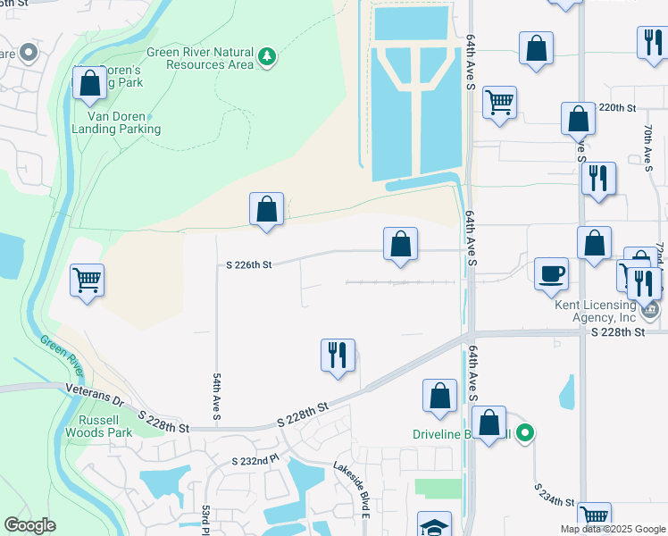 map of restaurants, bars, coffee shops, grocery stores, and more near 5901 S 226th St in Kent