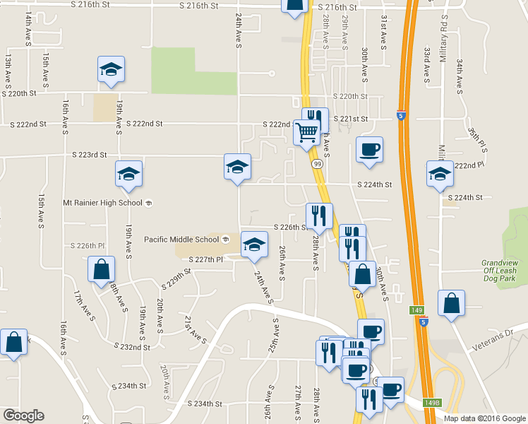 map of restaurants, bars, coffee shops, grocery stores, and more near 2422 South 226th Street in Des Moines