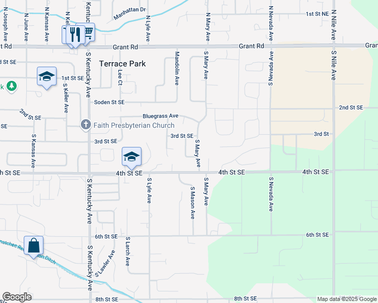 map of restaurants, bars, coffee shops, grocery stores, and more near 313 Mary Lane in East Wenatchee