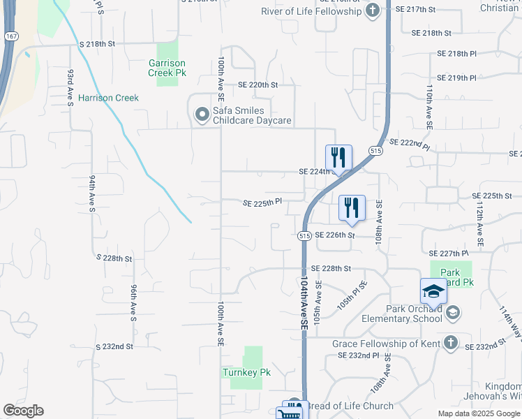 map of restaurants, bars, coffee shops, grocery stores, and more near 10121 Southeast 225th Place in Kent