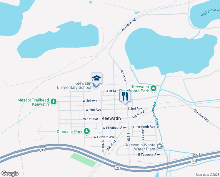 map of restaurants, bars, coffee shops, grocery stores, and more near 208 4Th Street in Keewatin