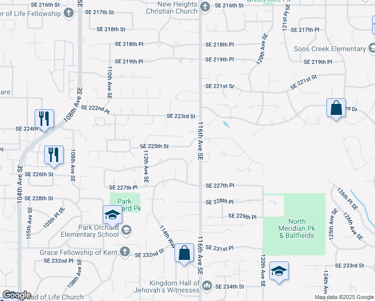 map of restaurants, bars, coffee shops, grocery stores, and more near 11416 Southeast 226th Street in Kent