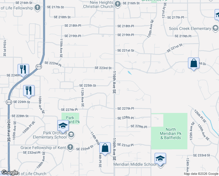 map of restaurants, bars, coffee shops, grocery stores, and more near 22602 115th Place Southeast in Kent