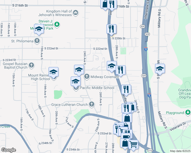 map of restaurants, bars, coffee shops, grocery stores, and more near 2422 South 226th Street in Des Moines