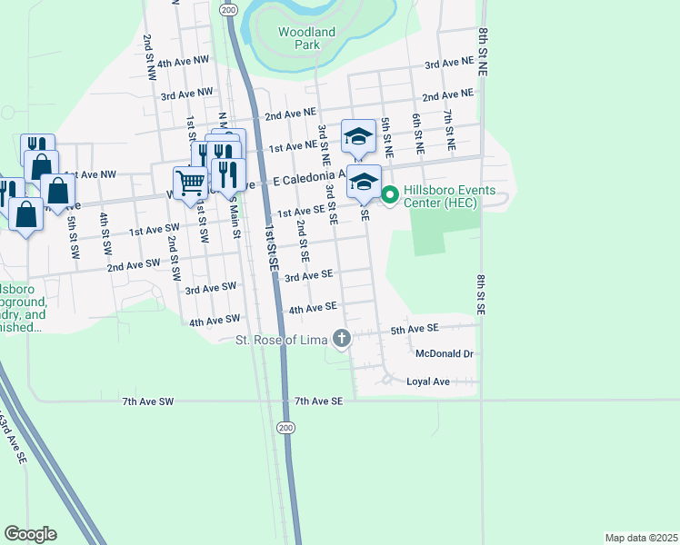 map of restaurants, bars, coffee shops, grocery stores, and more near 300 3rd Street Southeast in Hillsboro