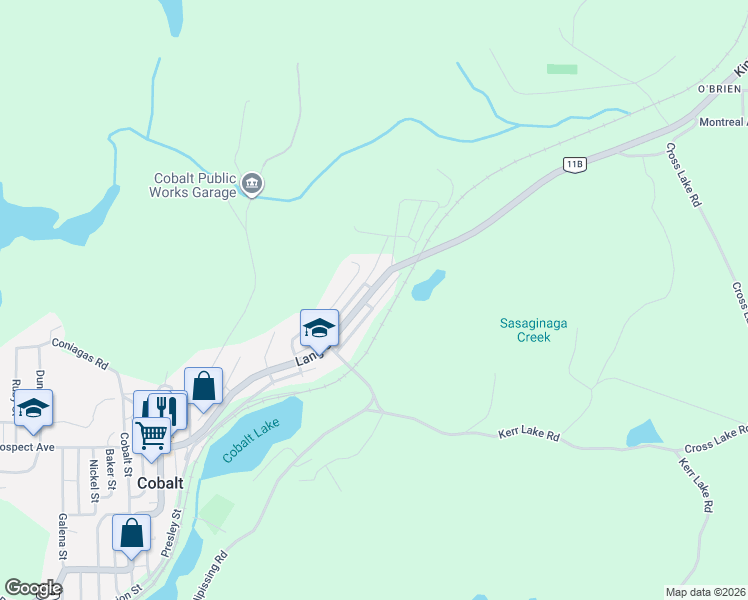 map of restaurants, bars, coffee shops, grocery stores, and more near 189 Lang Street in Cobalt