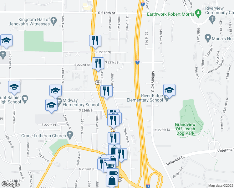map of restaurants, bars, coffee shops, grocery stores, and more near 22434 30th Avenue South in Des Moines