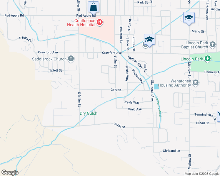 map of restaurants, bars, coffee shops, grocery stores, and more near 1520 Fuller Street in Wenatchee