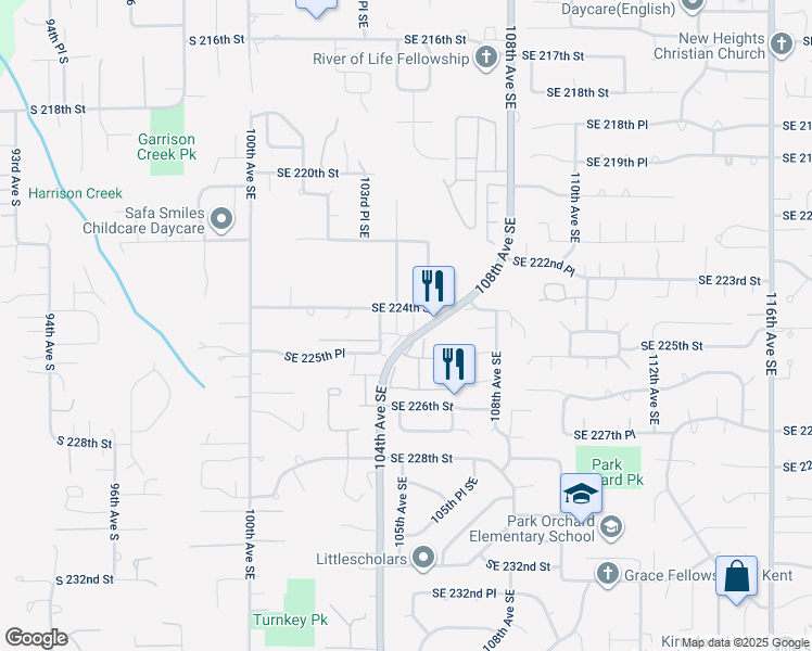 map of restaurants, bars, coffee shops, grocery stores, and more near 22425 Benson Road Southeast in Kent