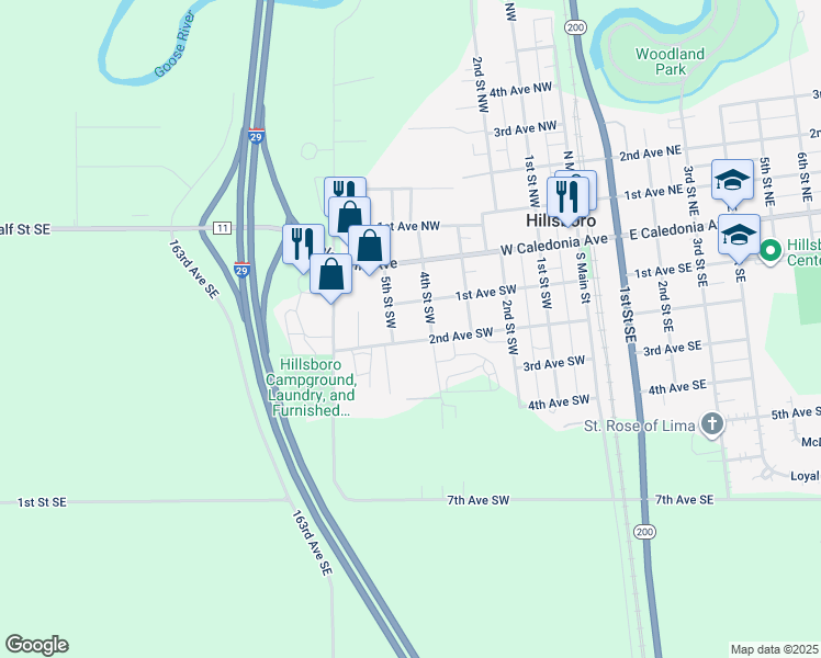 map of restaurants, bars, coffee shops, grocery stores, and more near 401-499 1st Avenue Southwest in Hillsboro