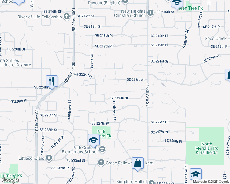 map of restaurants, bars, coffee shops, grocery stores, and more near 112th Avenue Southeast in Kent