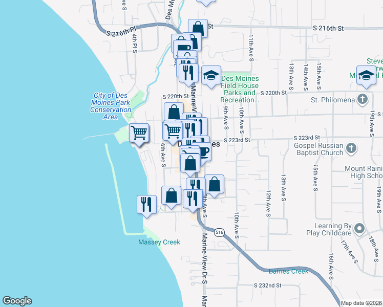 map of restaurants, bars, coffee shops, grocery stores, and more near in Des Moines
