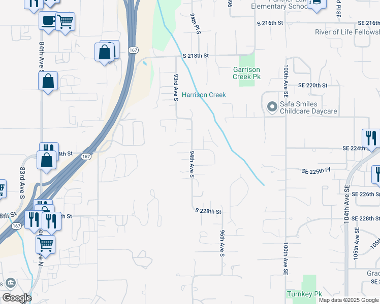 map of restaurants, bars, coffee shops, grocery stores, and more near 22403 94th Avenue South in Kent