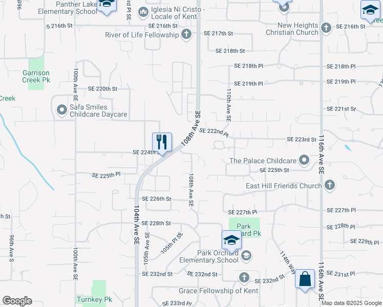 map of restaurants, bars, coffee shops, grocery stores, and more near 11030 Southeast 224th Street in Kent