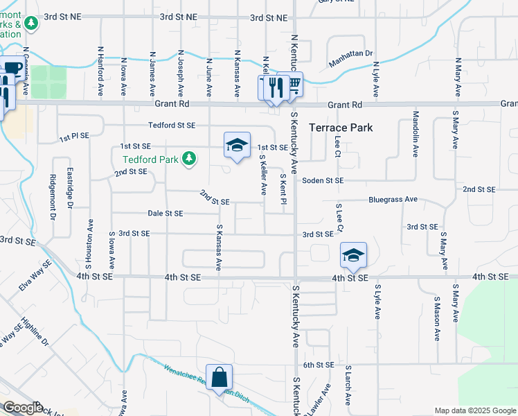 map of restaurants, bars, coffee shops, grocery stores, and more near 192 2nd Street Southeast in East Wenatchee