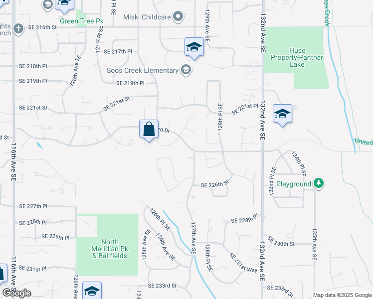 map of restaurants, bars, coffee shops, grocery stores, and more near 12627 Southeast 223rd Drive in Kent
