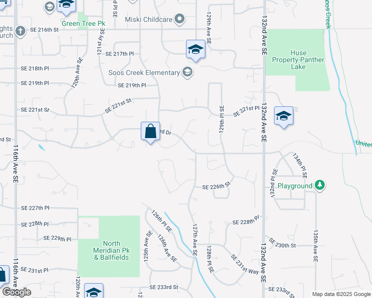 map of restaurants, bars, coffee shops, grocery stores, and more near 12627 Southeast 223rd Drive in Kent