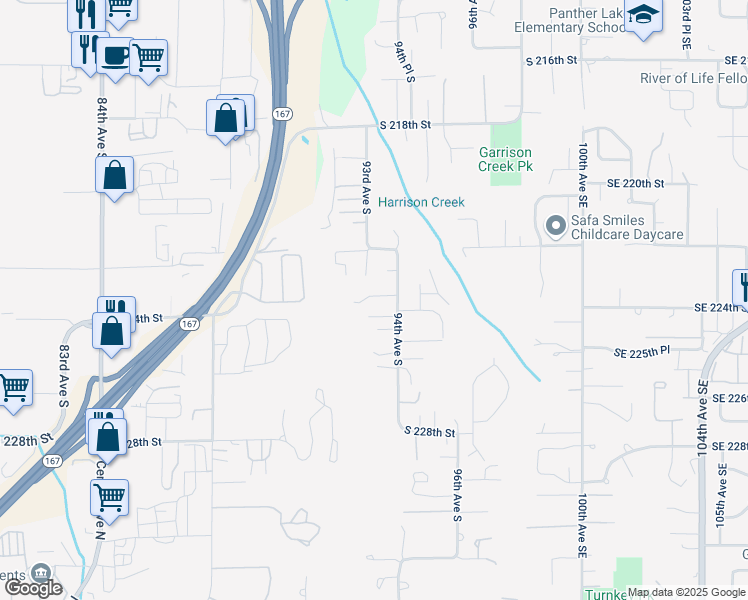 map of restaurants, bars, coffee shops, grocery stores, and more near 22403 94th Avenue South in Kent
