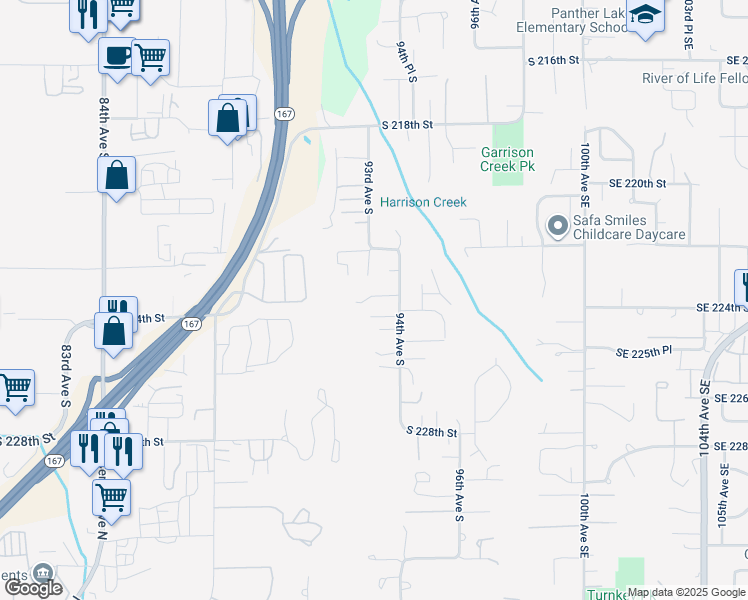 map of restaurants, bars, coffee shops, grocery stores, and more near 22403 94th Avenue South in Kent