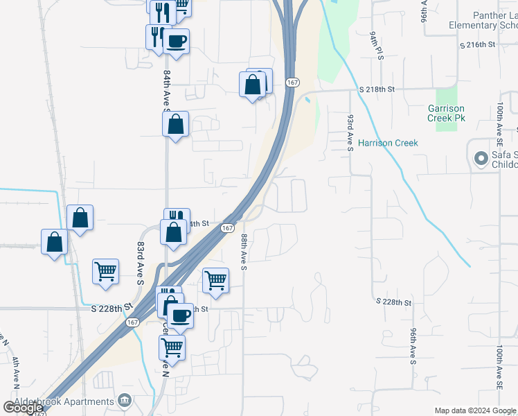 map of restaurants, bars, coffee shops, grocery stores, and more near 8800 South 224th Street in Kent
