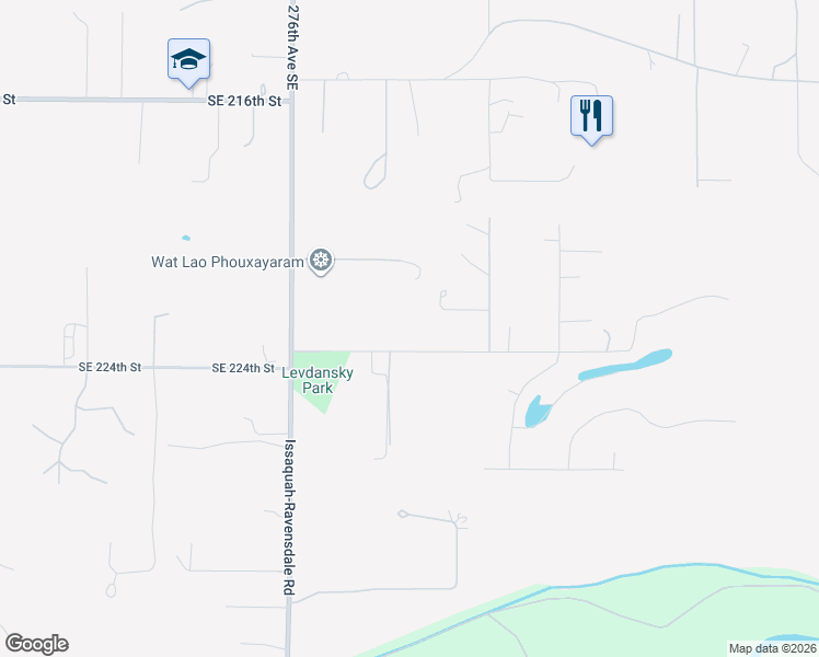 map of restaurants, bars, coffee shops, grocery stores, and more near 28112 Southeast 224th Street in Maple Valley