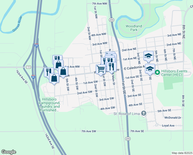 map of restaurants, bars, coffee shops, grocery stores, and more near 16 2nd Street Southwest in Hillsboro